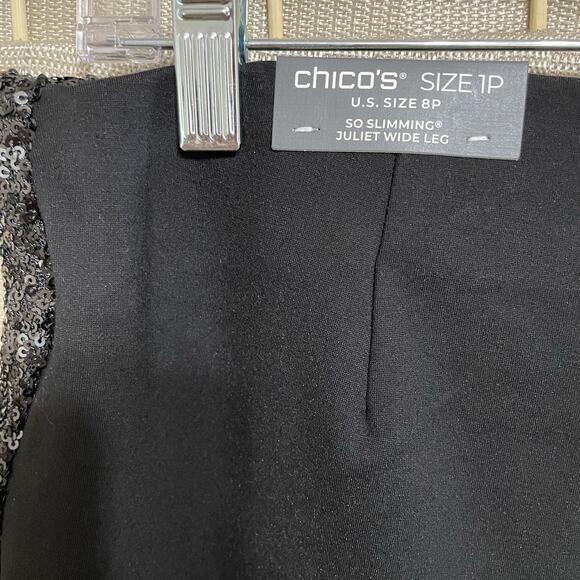 Chico's Juliet Wide Leg Sequin Front Pant Size 1P US 8 Petite Black Slimming NEW - Picture 5 of 10